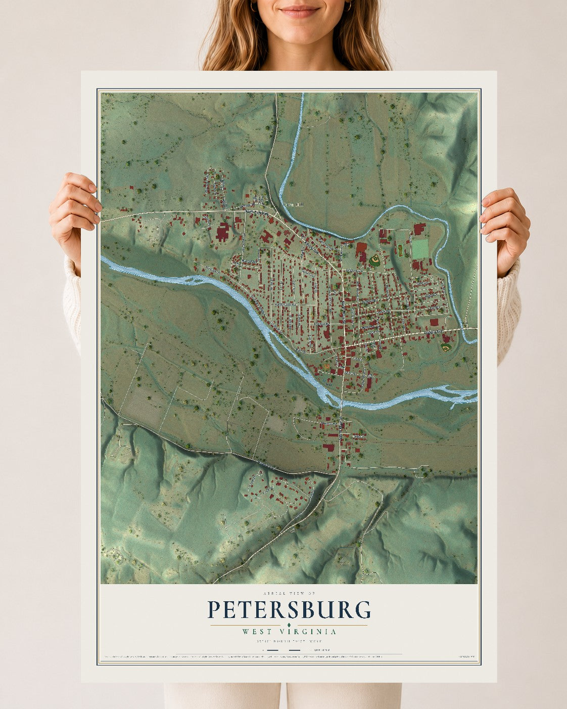 Map of Petersburg, West Virginia, 24 x 36 inch unframed archival matte print