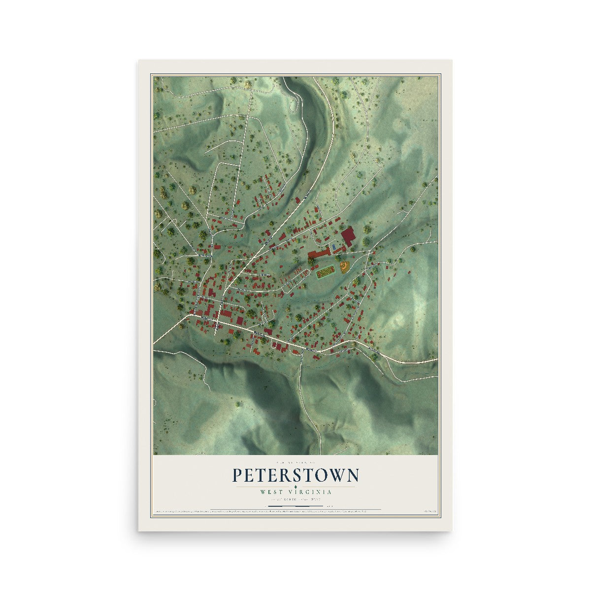 Map of Peterstown, West Virginia, 12 x 18 inch unframed archival matte print