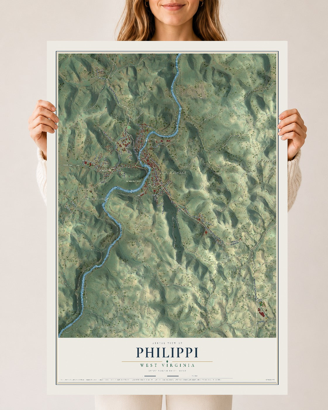 Map of Philippi, West Virginia, 24 x 36 inch unframed archival matte print