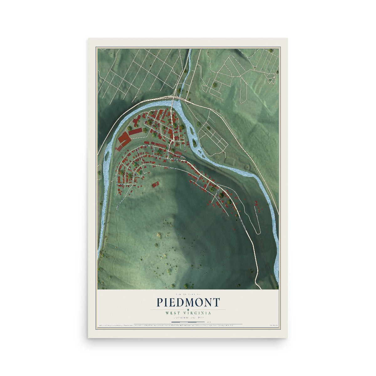 Map of Piedmont, West Virginia, 12 x 18 inch unframed archival matte print