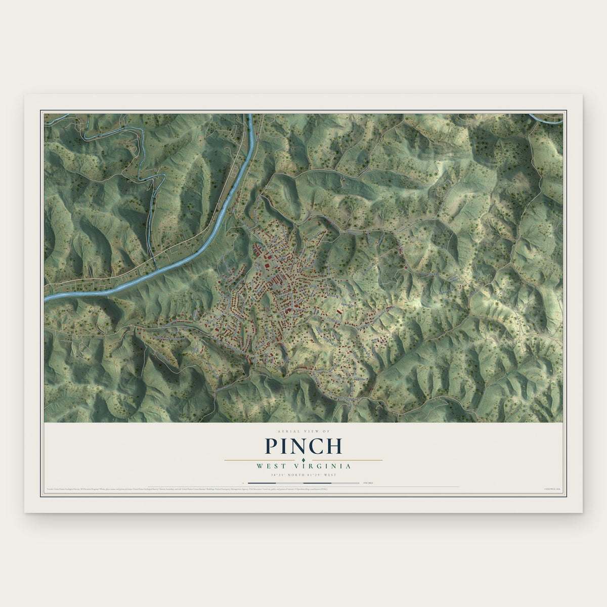 Pinch, West Virginia map print, the full design