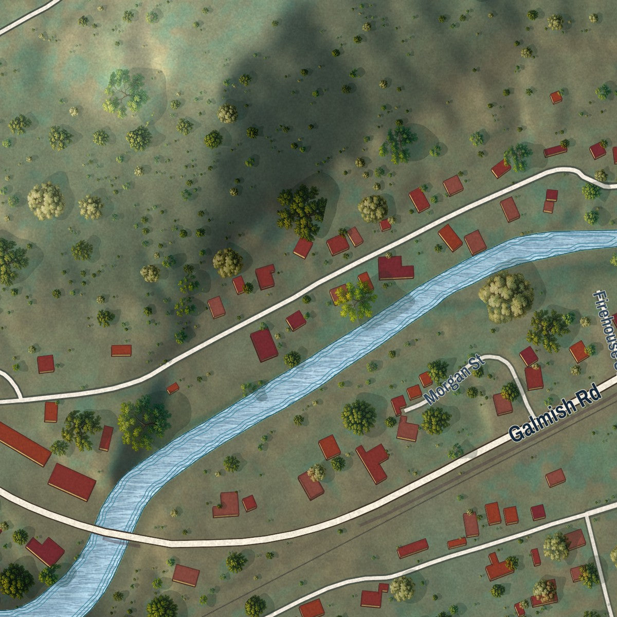 Second close-up of the map of Pine Grove, West Virginia print showing more streets and buildings