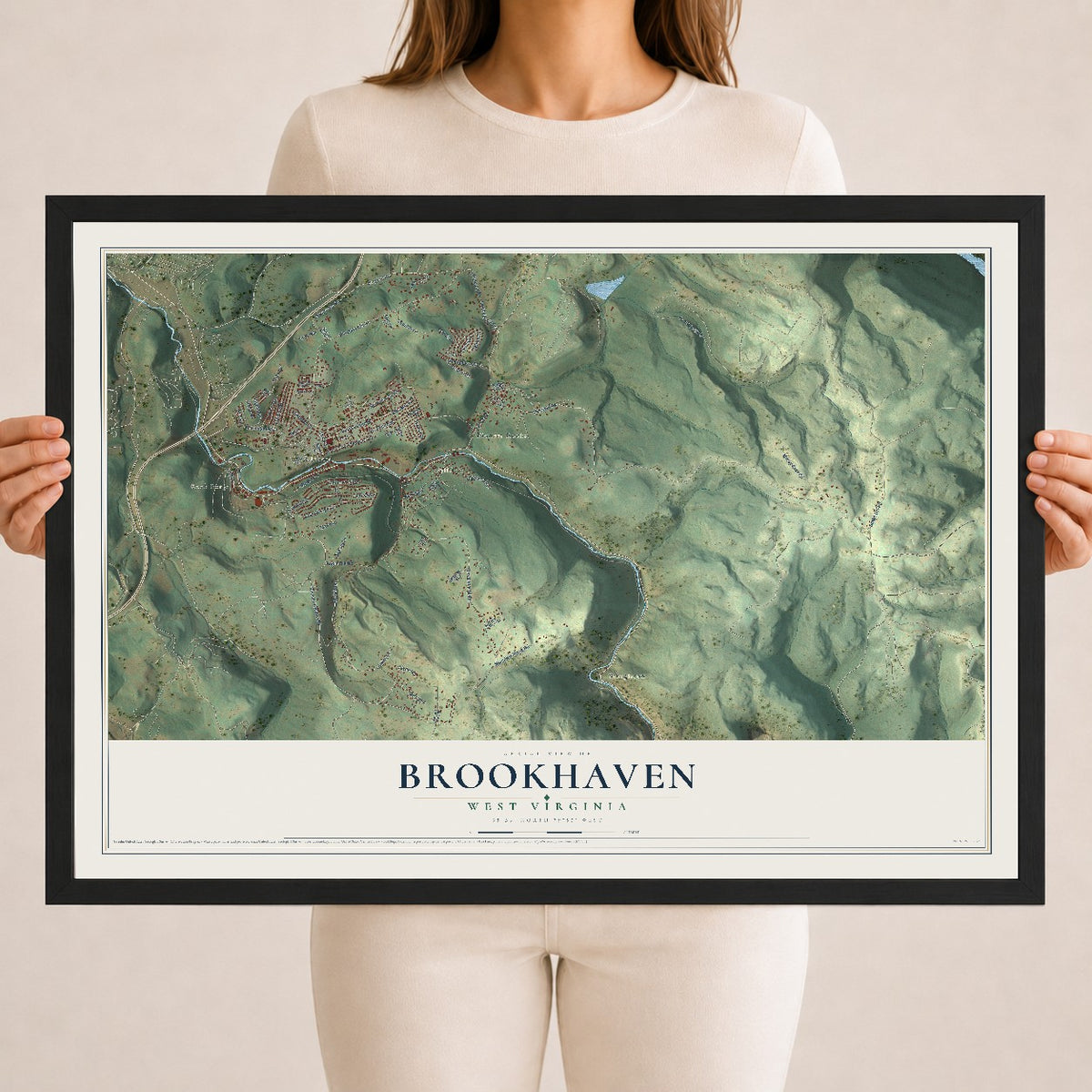 Map of Brookhaven, West Virginia, 18 x 24 inch print in a black wood frame