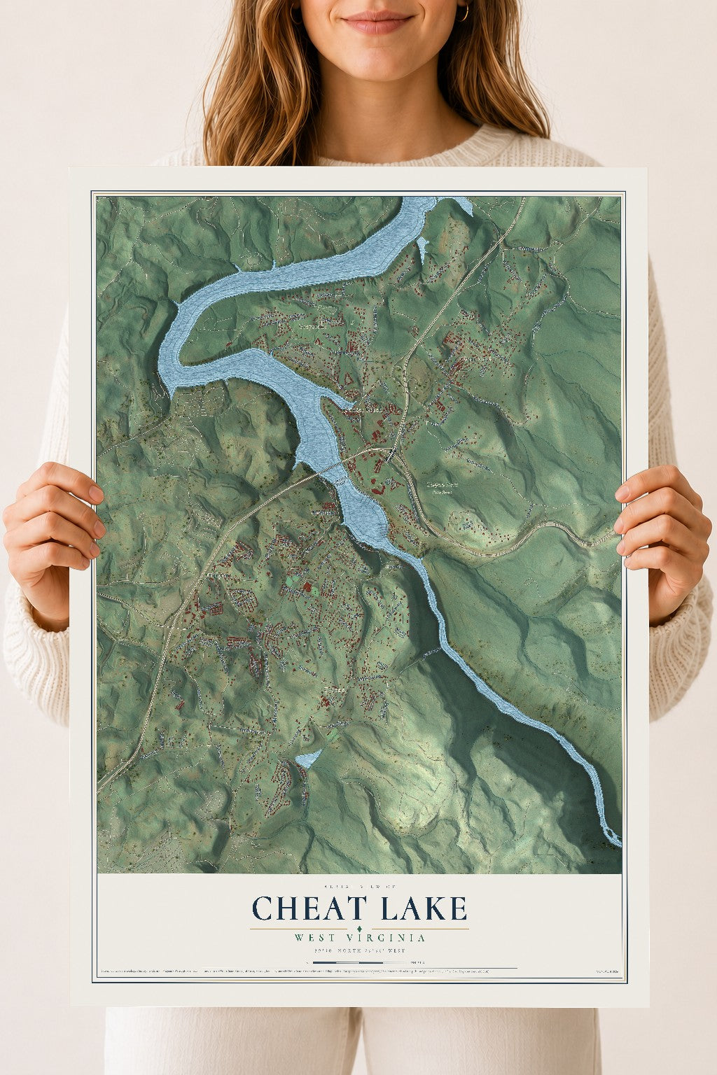 Map of Cheat Lake, West Virginia, 18 x 24 inch unframed archival matte print