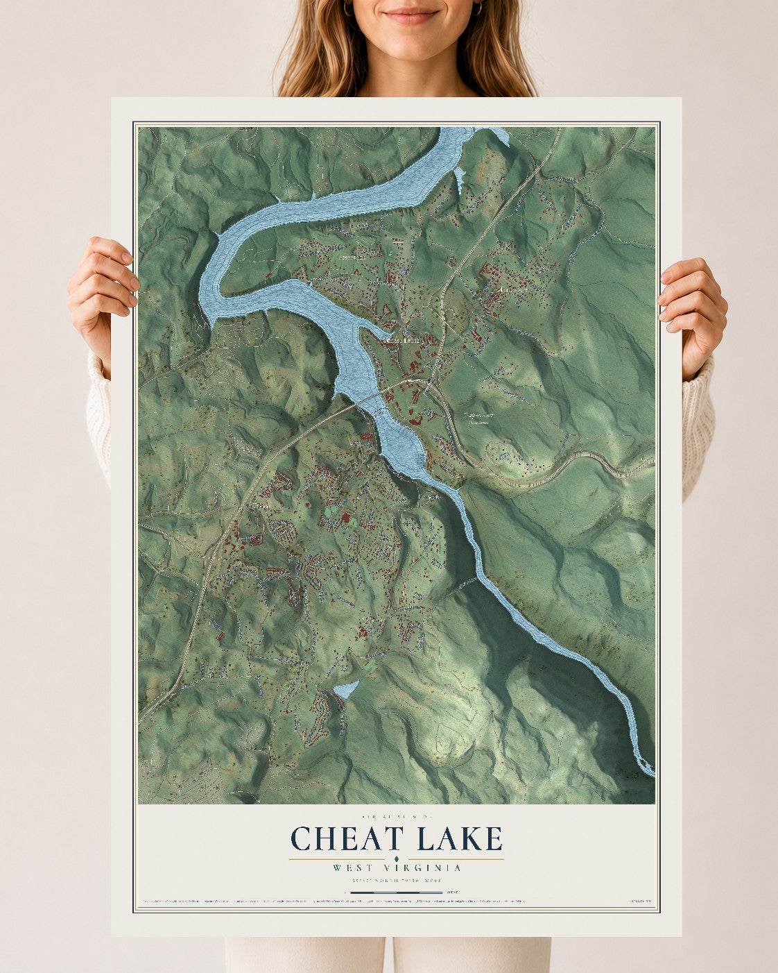 Map of Cheat Lake, West Virginia, 24 x 36 inch unframed archival matte print