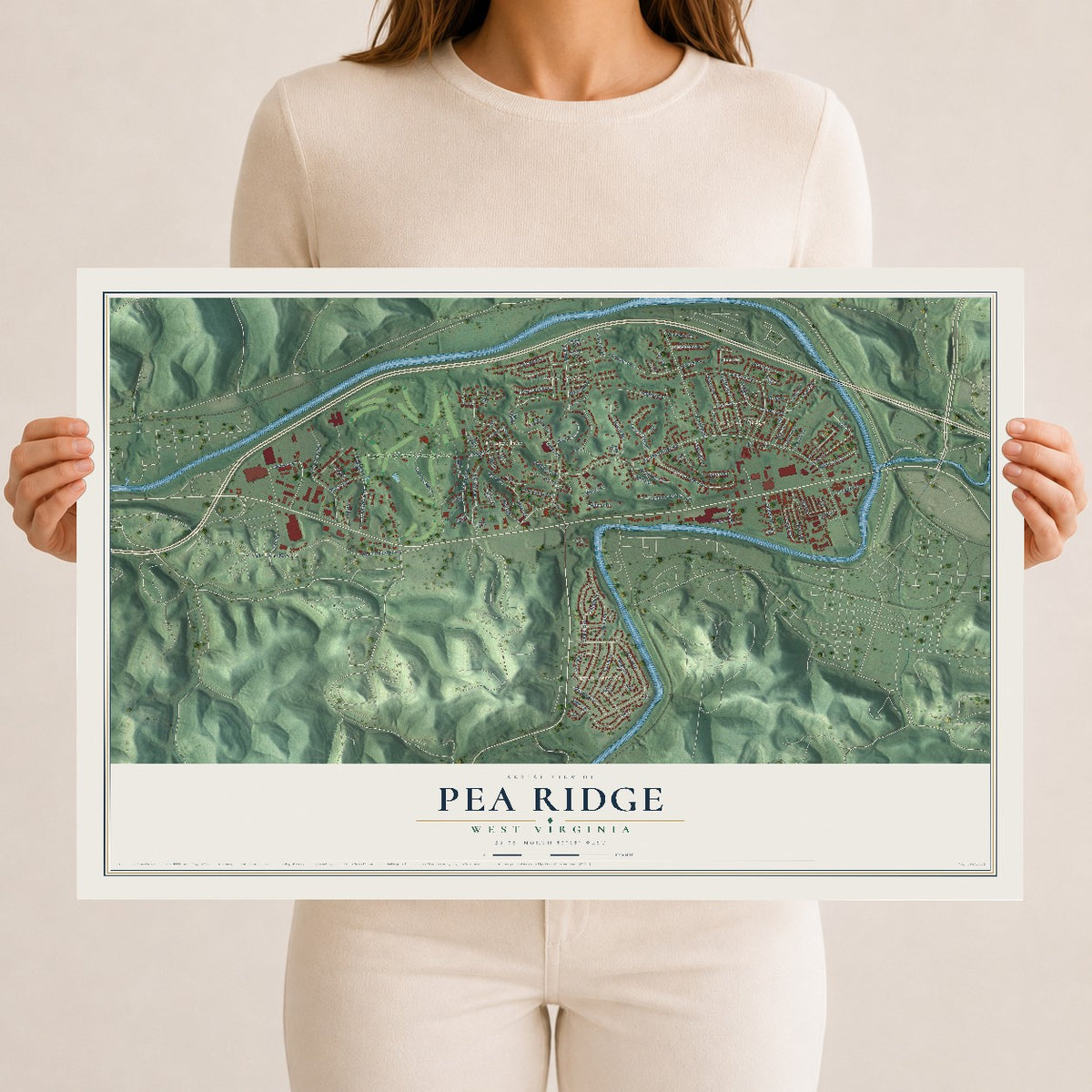 Map of Pea Ridge, West Virginia, 12 x 18 inch unframed archival matte print