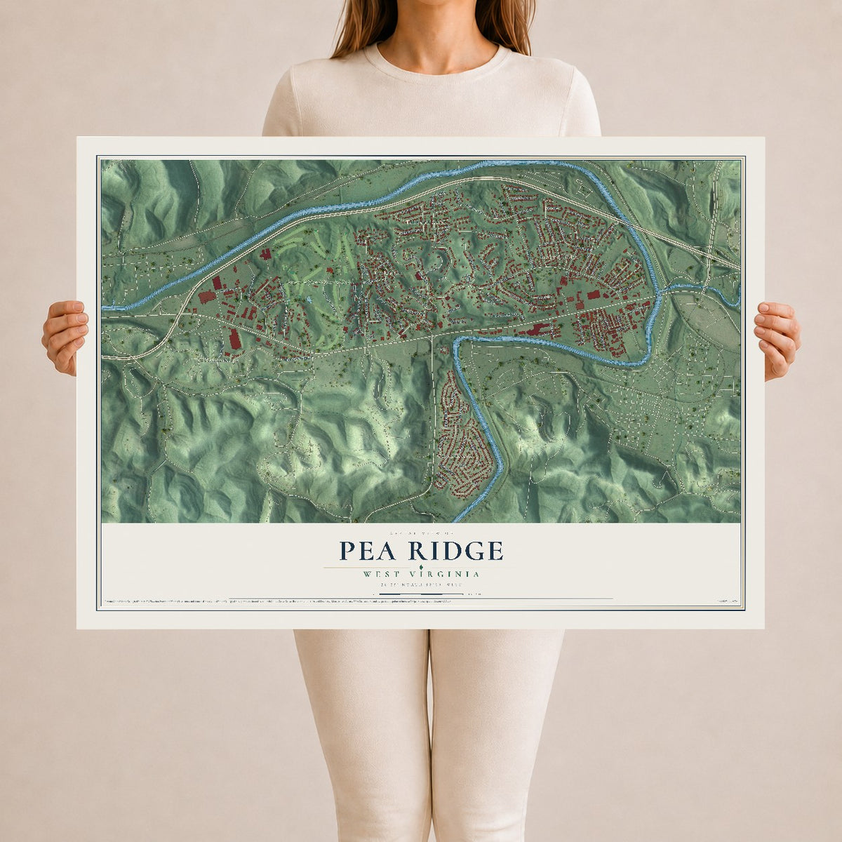 Map of Pea Ridge, West Virginia, 24 x 36 inch unframed archival matte print
