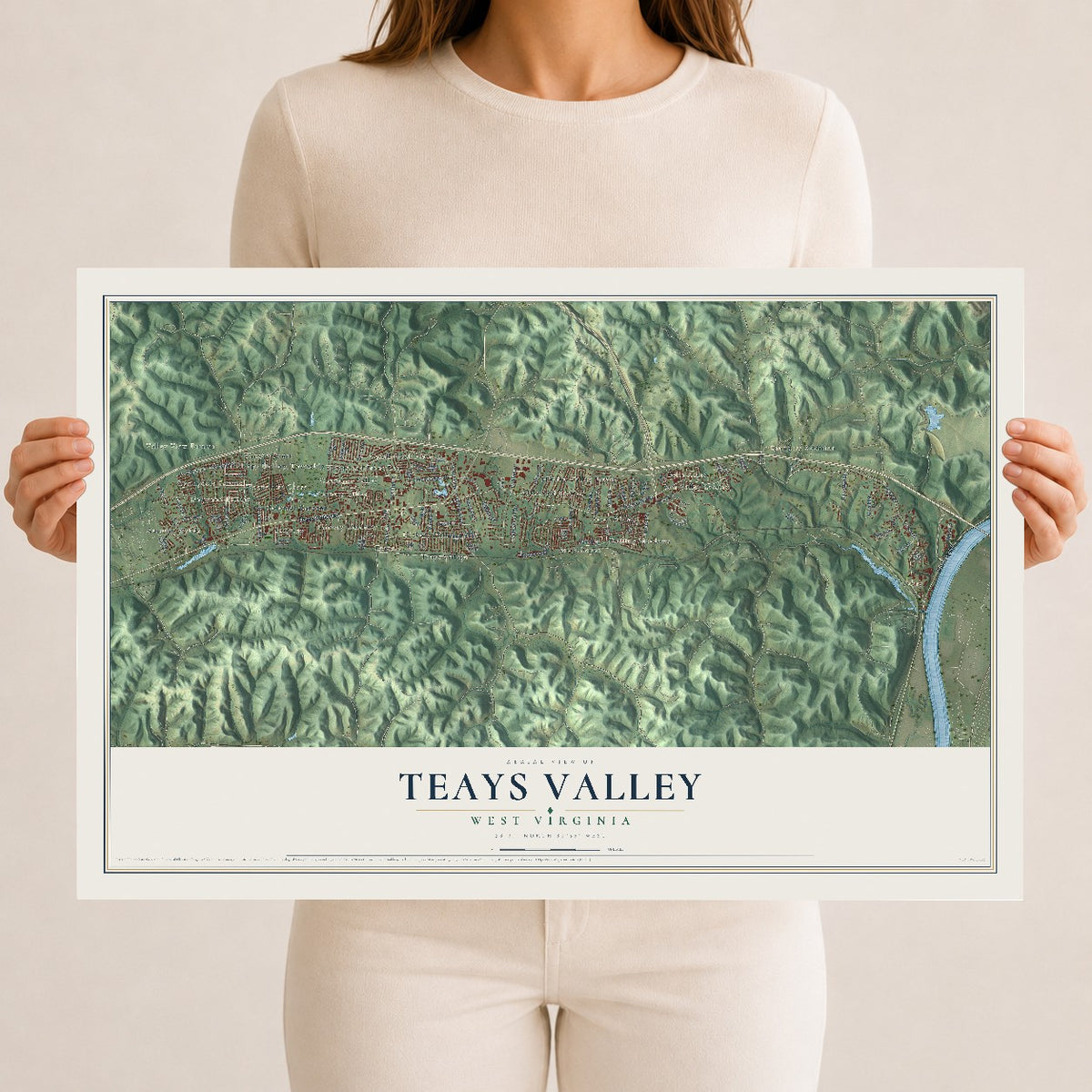 Map of Teays Valley, West Virginia, 12 x 18 inch unframed archival matte print