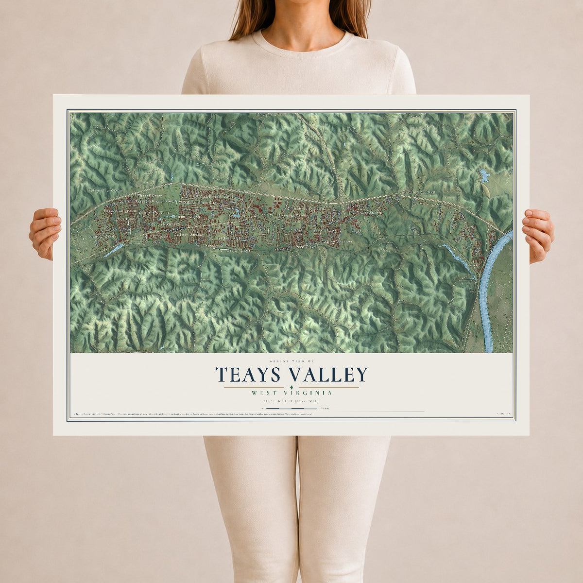 Map of Teays Valley, West Virginia, 24 x 36 inch unframed archival matte print
