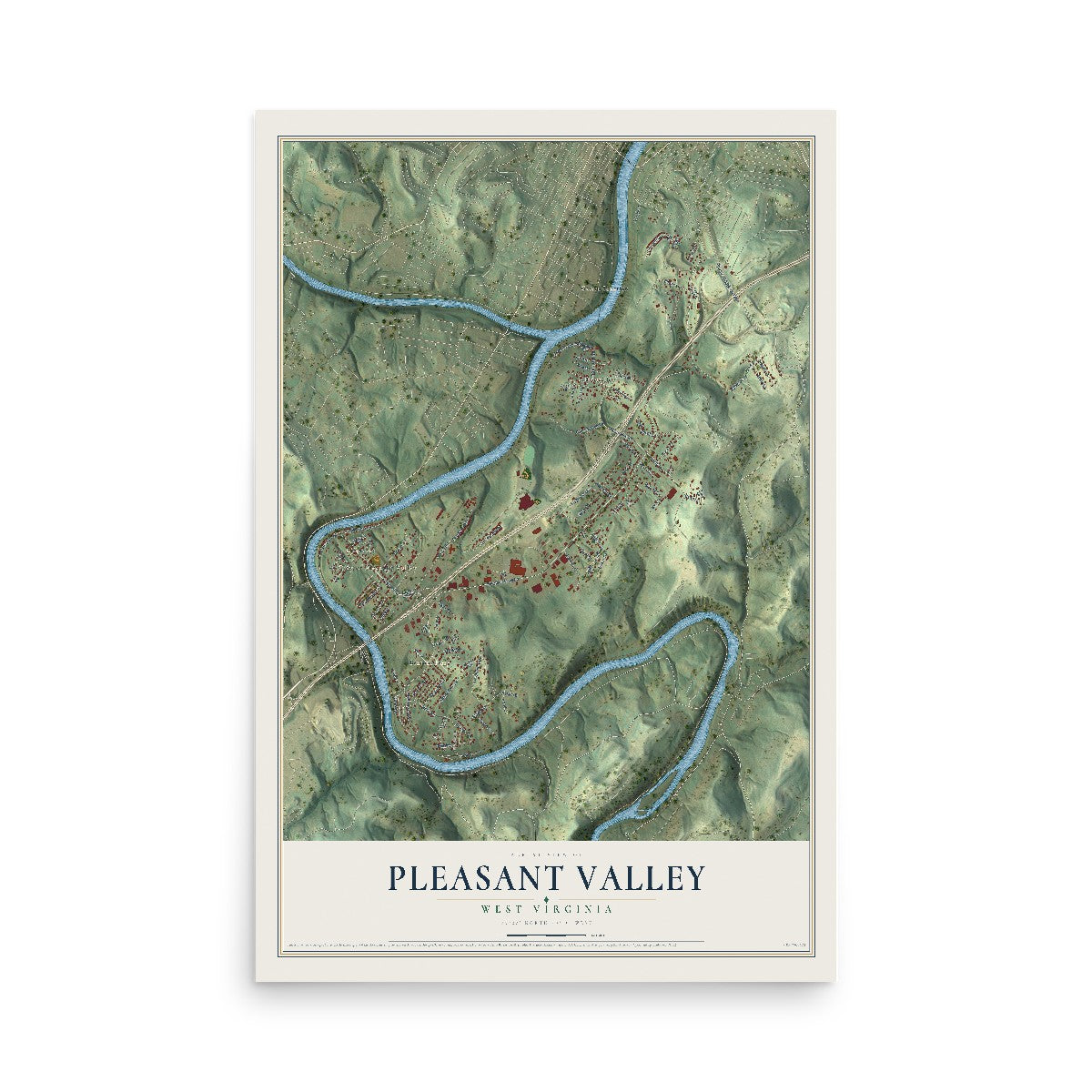 Map of Pleasant Valley, West Virginia, 12 x 18 inch unframed archival matte print