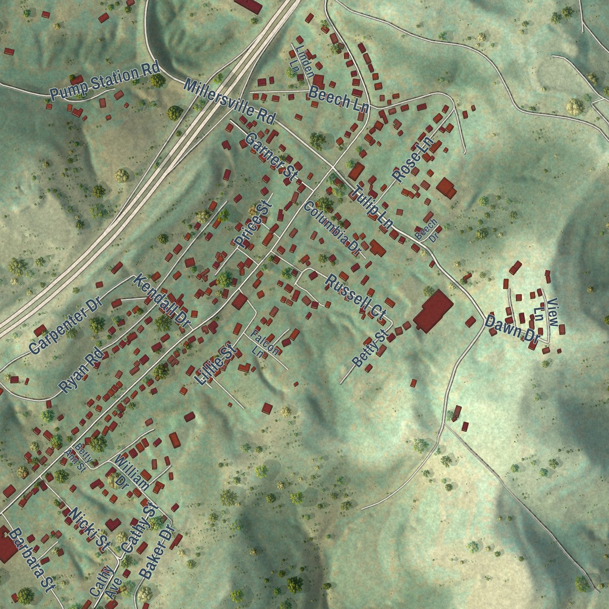 Second close-up of the map of Pleasant Valley, West Virginia print showing more streets and buildings