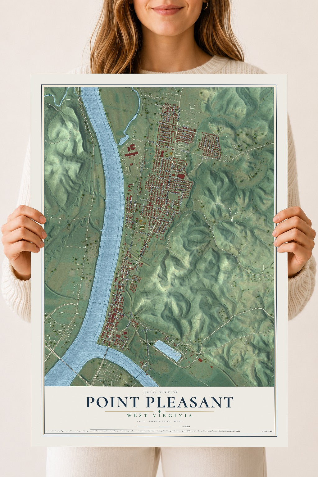 Map of Point Pleasant, West Virginia, 18 x 24 inch unframed archival matte print