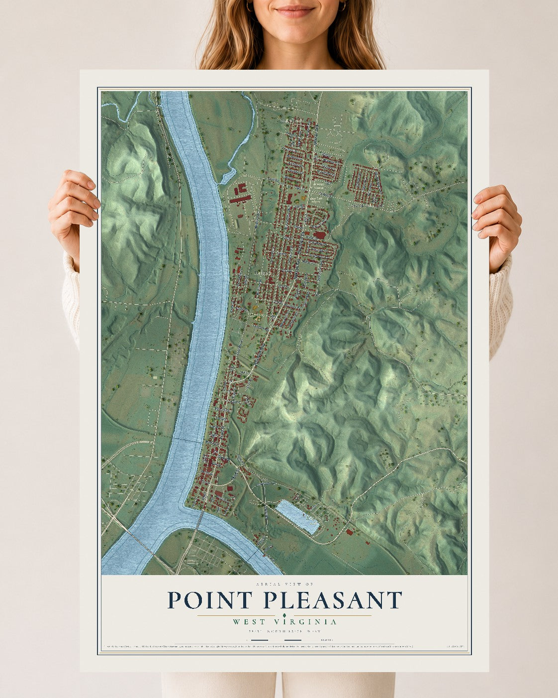 Map of Point Pleasant, West Virginia, 24 x 36 inch unframed archival matte print