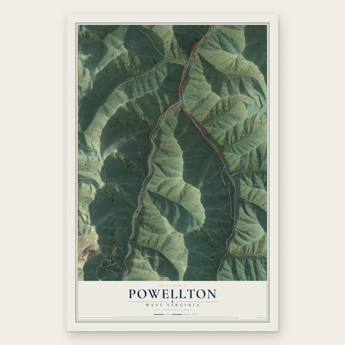 Powellton, West Virginia map print, the full design