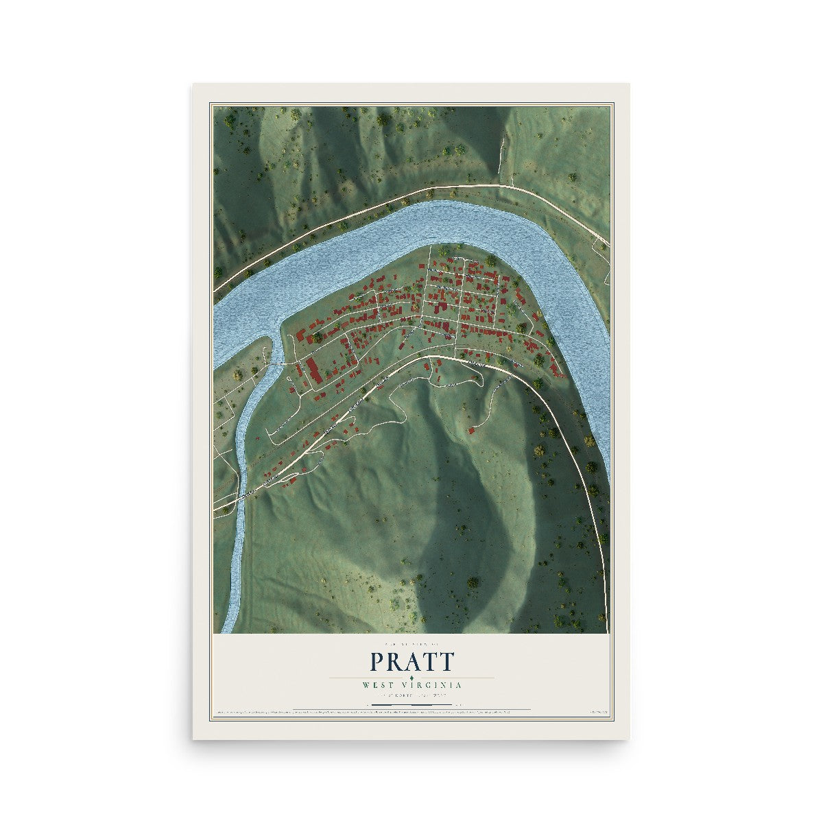 Map of Pratt, West Virginia, 12 x 18 inch unframed archival matte print