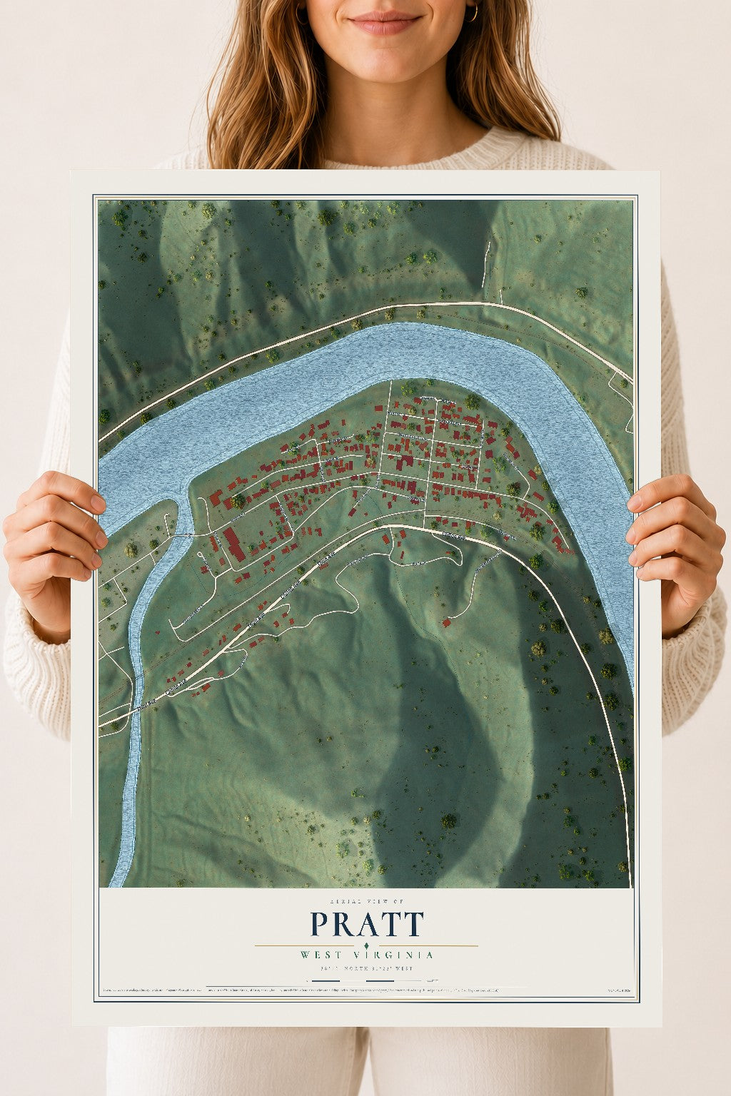Map of Pratt, West Virginia, 18 x 24 inch unframed archival matte print