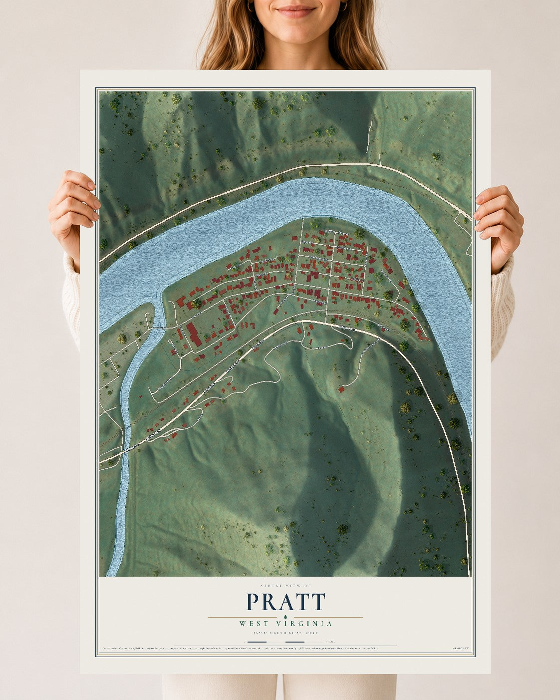 Map of Pratt, West Virginia, 24 x 36 inch unframed archival matte print