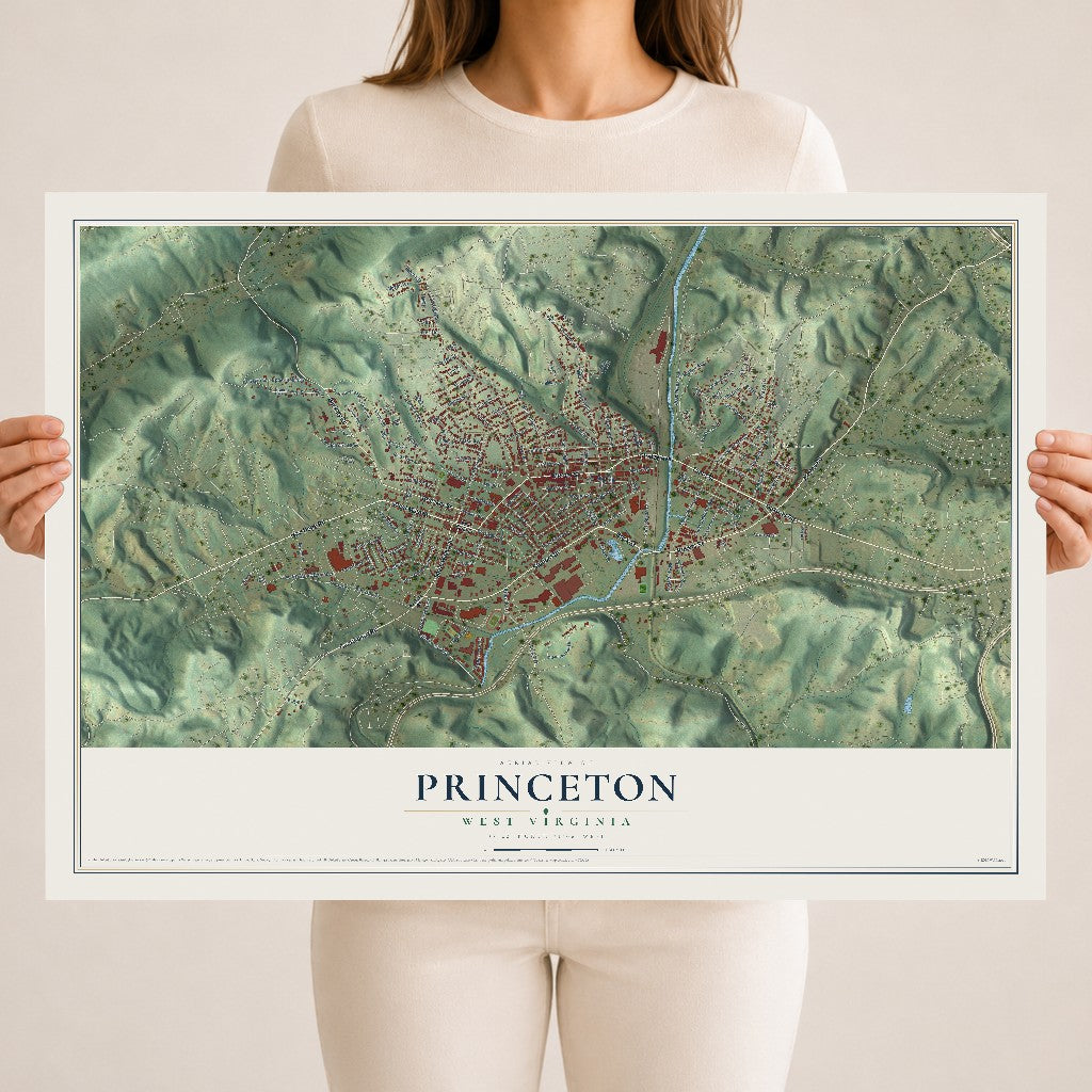 Map of Princeton, West Virginia, 18 x 24 inch unframed archival matte print