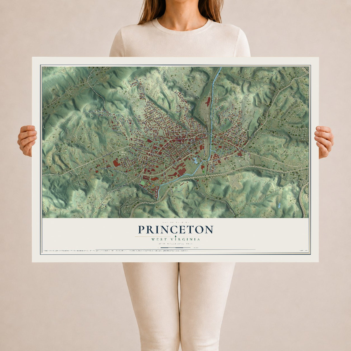 Map of Princeton, West Virginia, 24 x 36 inch unframed archival matte print
