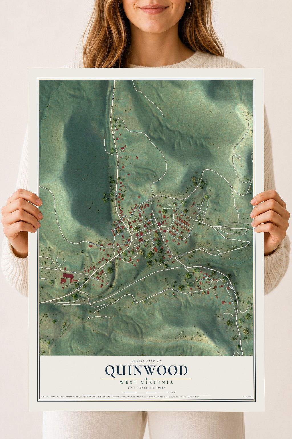 Map of Quinwood, West Virginia, 18 x 24 inch unframed archival matte print