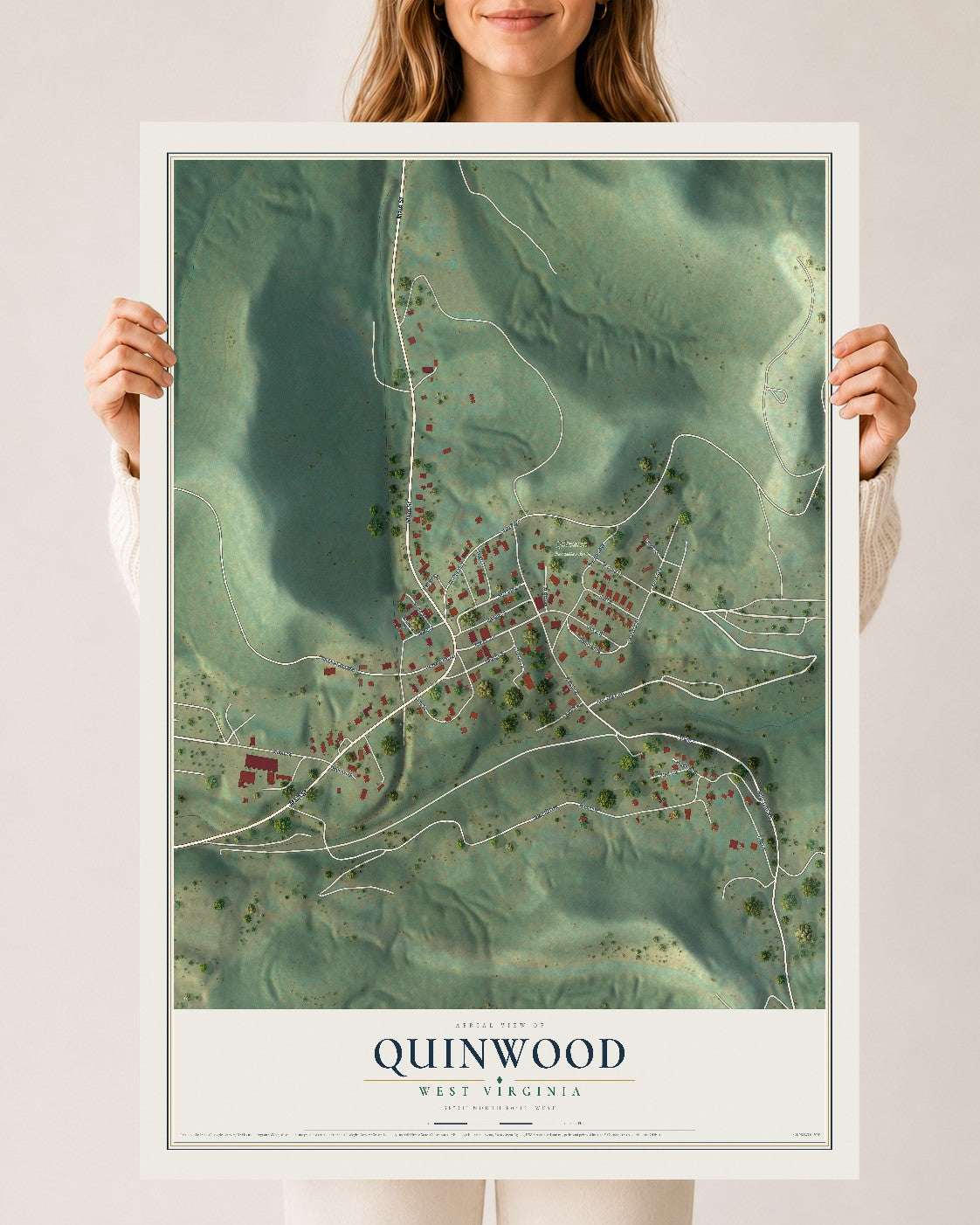 Map of Quinwood, West Virginia, 24 x 36 inch unframed archival matte print