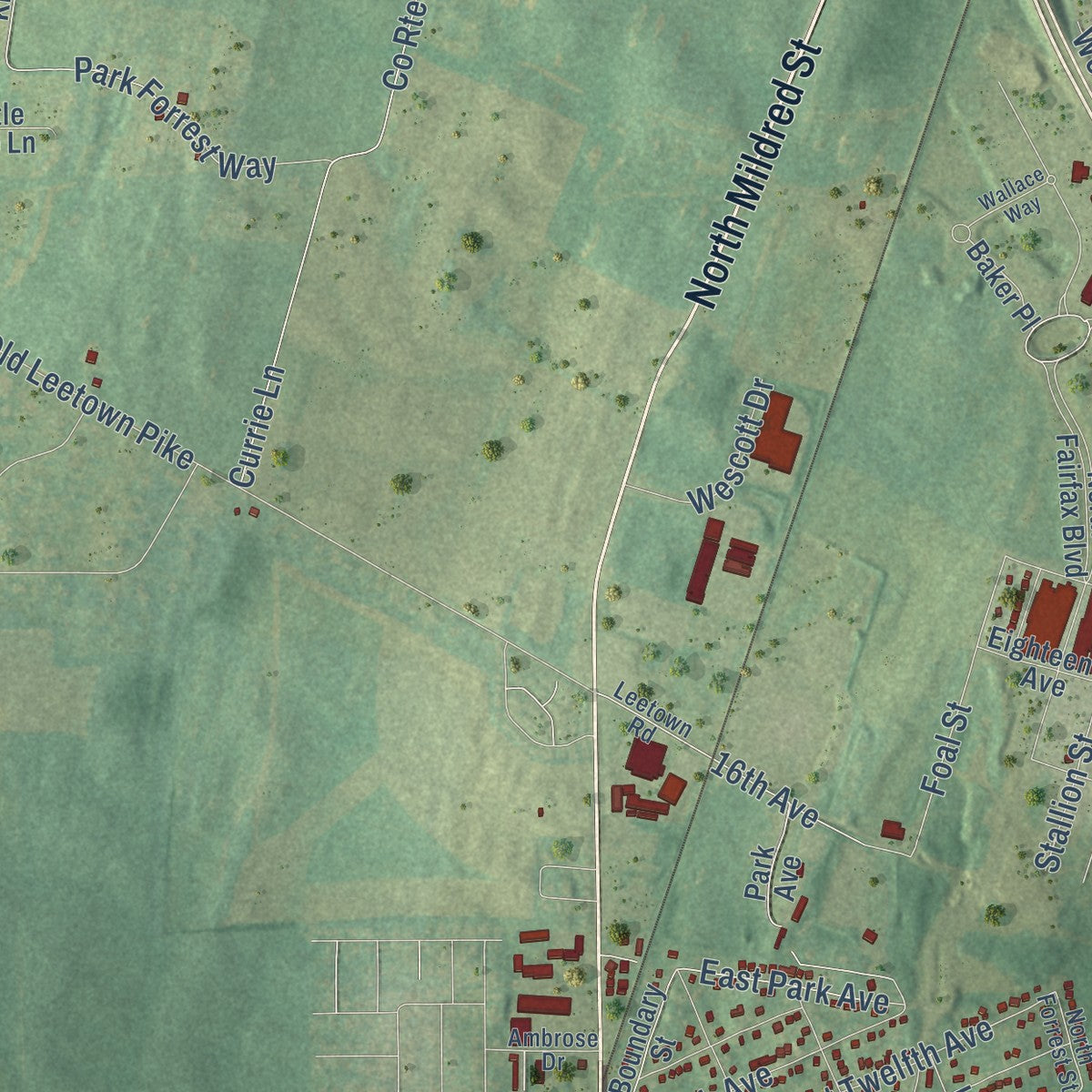 Second close-up of the map of Ranson, West Virginia print showing more streets and buildings