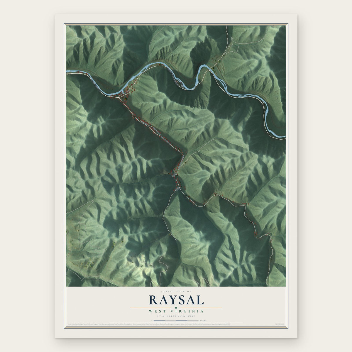 Raysal, West Virginia map print, the full design