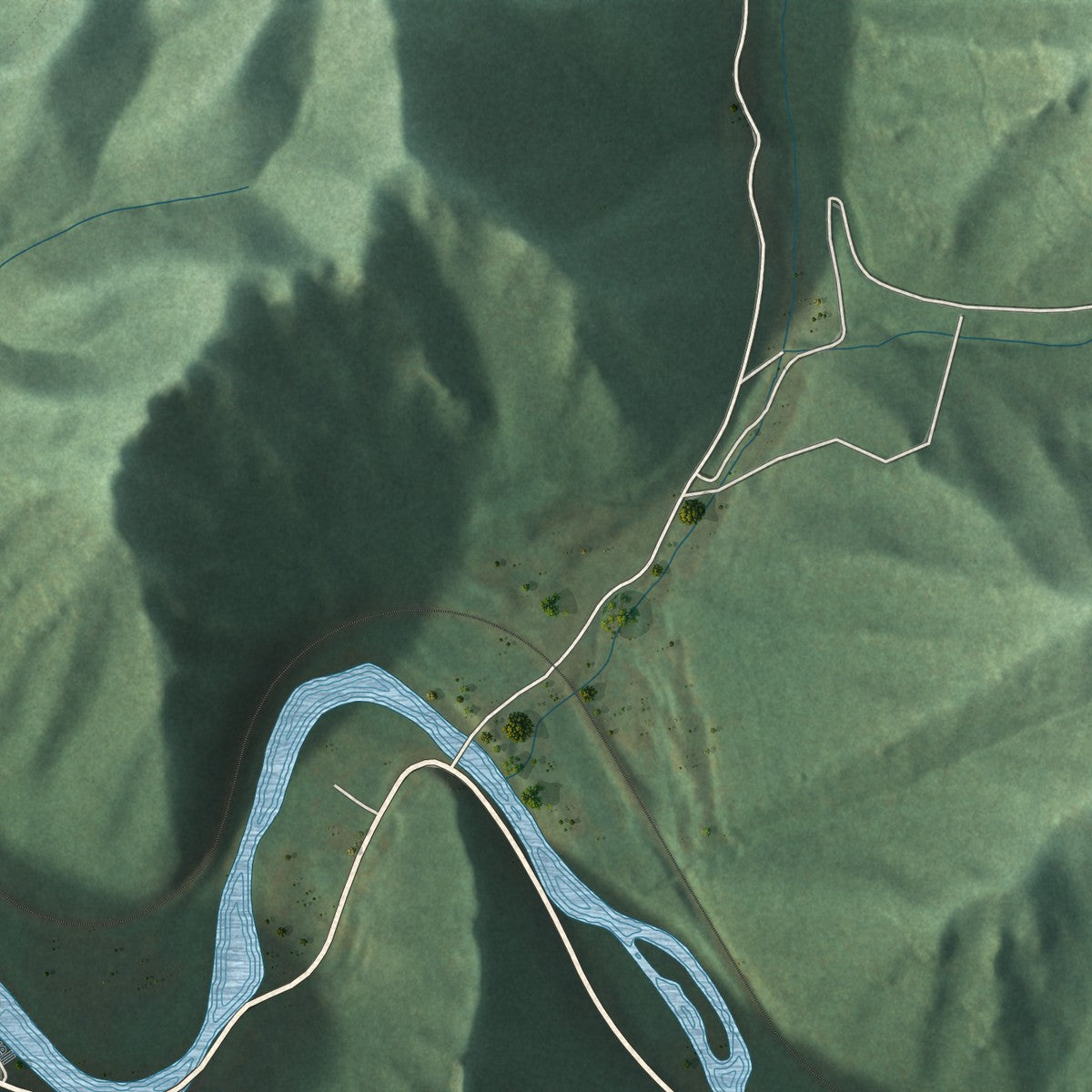 Close-up of the map of Raysal, West Virginia print showing street and building detail