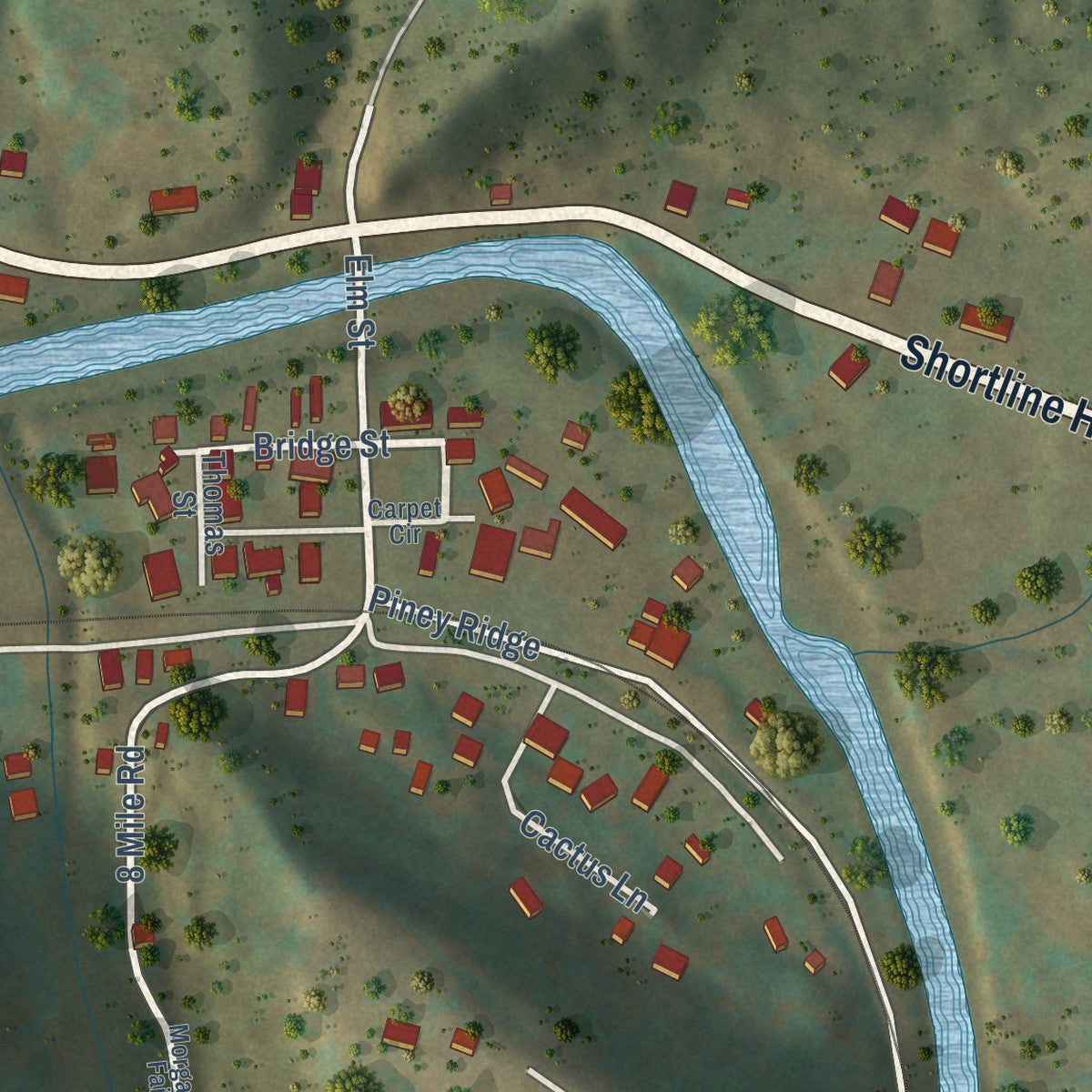 Close-up of the map of Reader, West Virginia print showing street and building detail