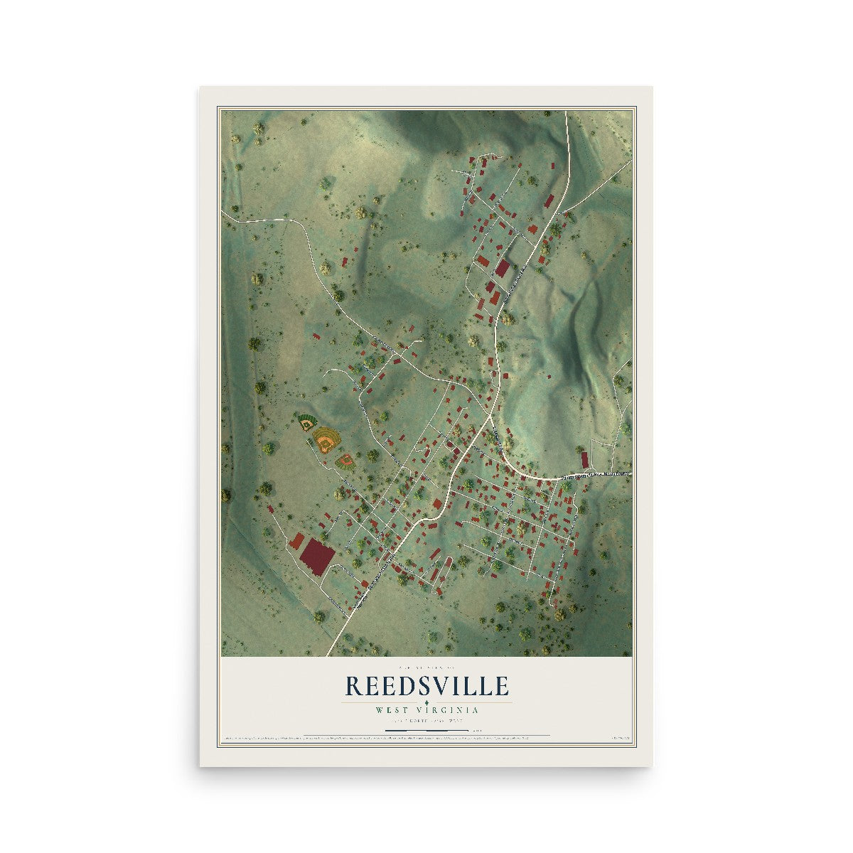 Map of Reedsville, West Virginia, 12 x 18 inch unframed archival matte print