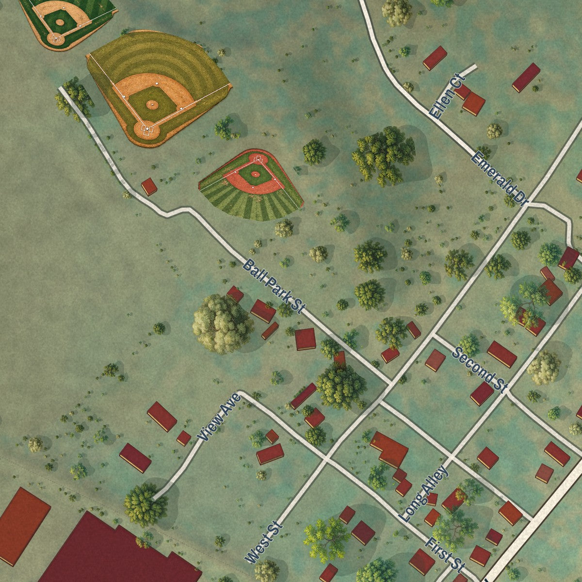 Second close-up of the map of Reedsville, West Virginia print showing more streets and buildings