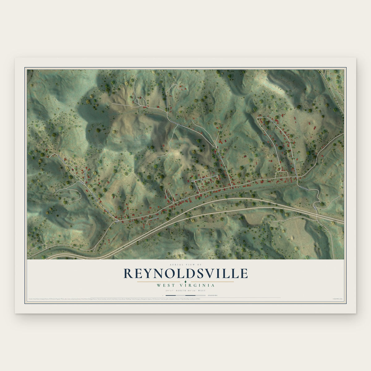 Reynoldsville, West Virginia map print, the full design
