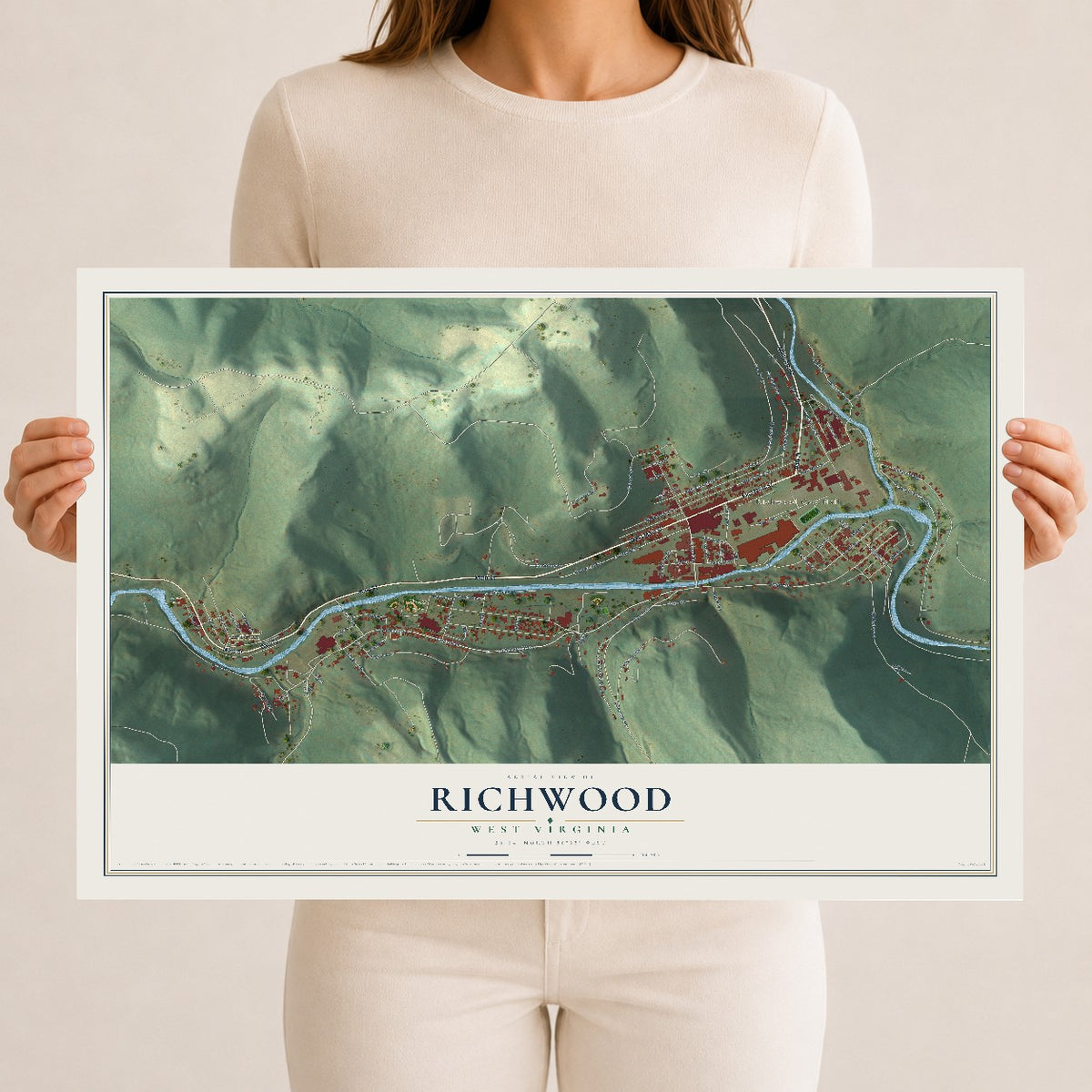 Map of Richwood, West Virginia, 12 x 18 inch unframed archival matte print