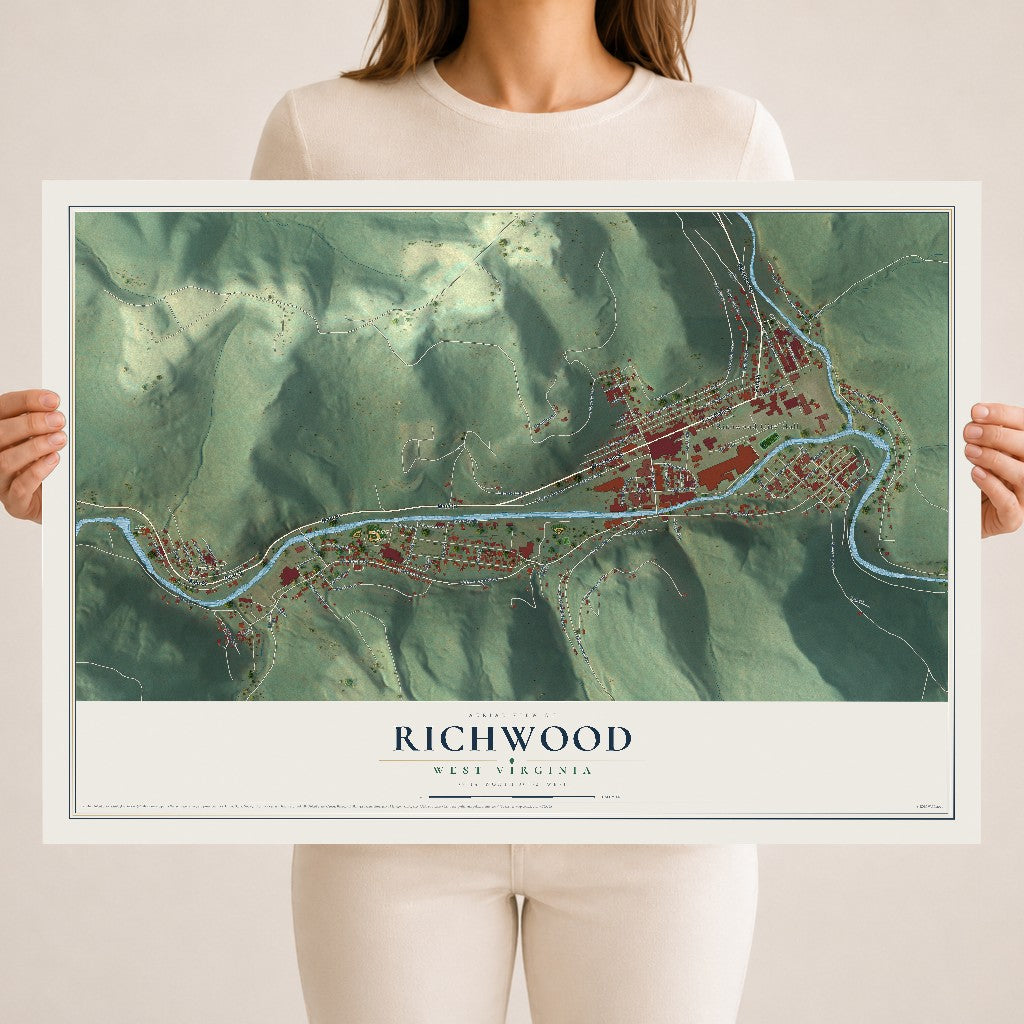 Map of Richwood, West Virginia, 18 x 24 inch unframed archival matte print