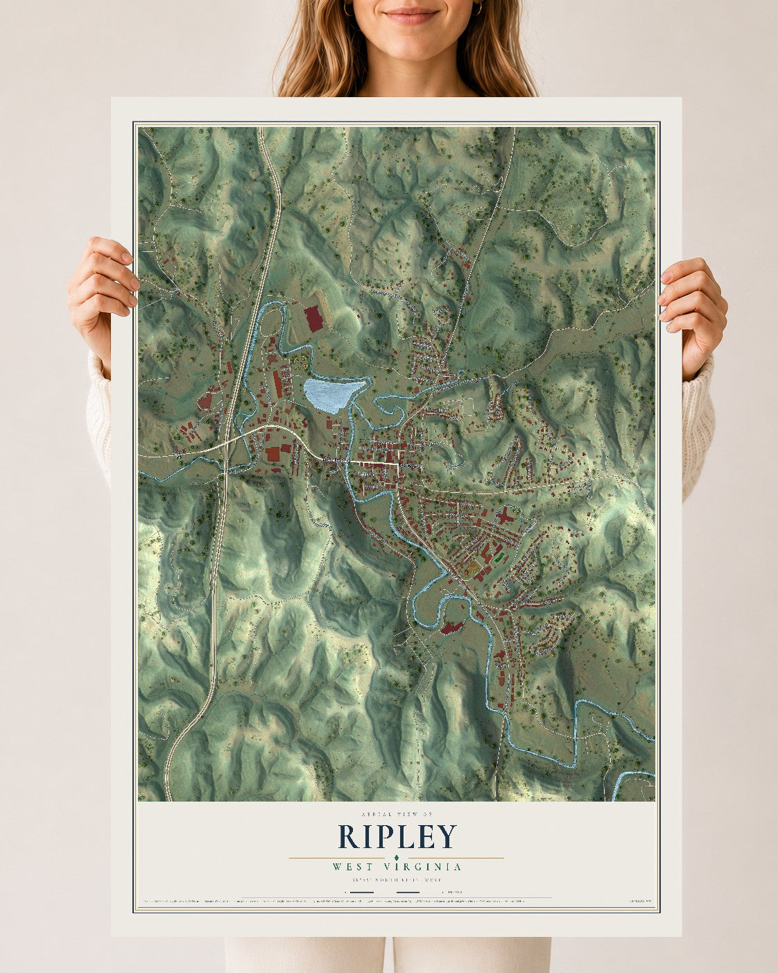 Map of Ripley, West Virginia, 24 x 36 inch unframed archival matte print