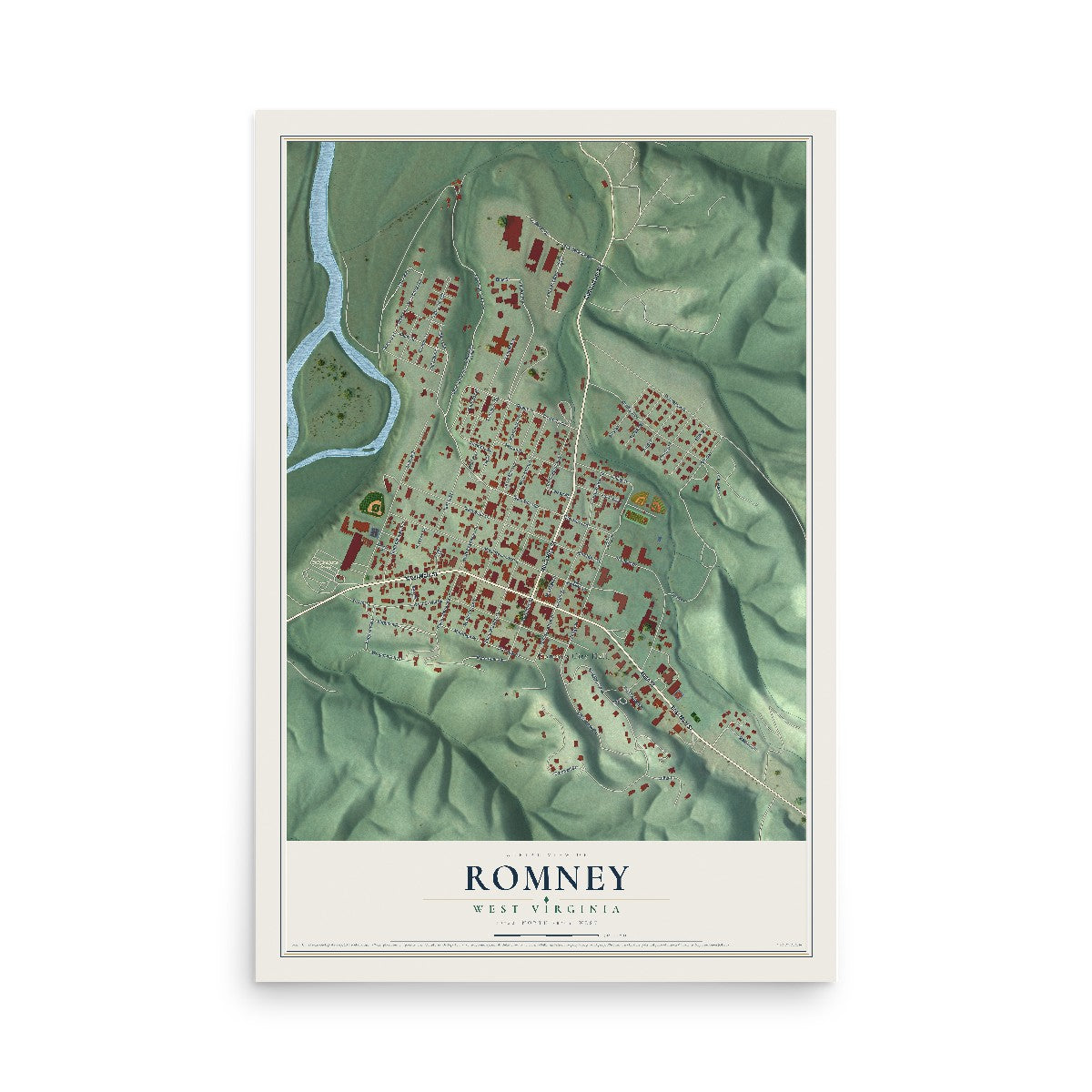 Map of Romney, West Virginia, 12 x 18 inch unframed archival matte print