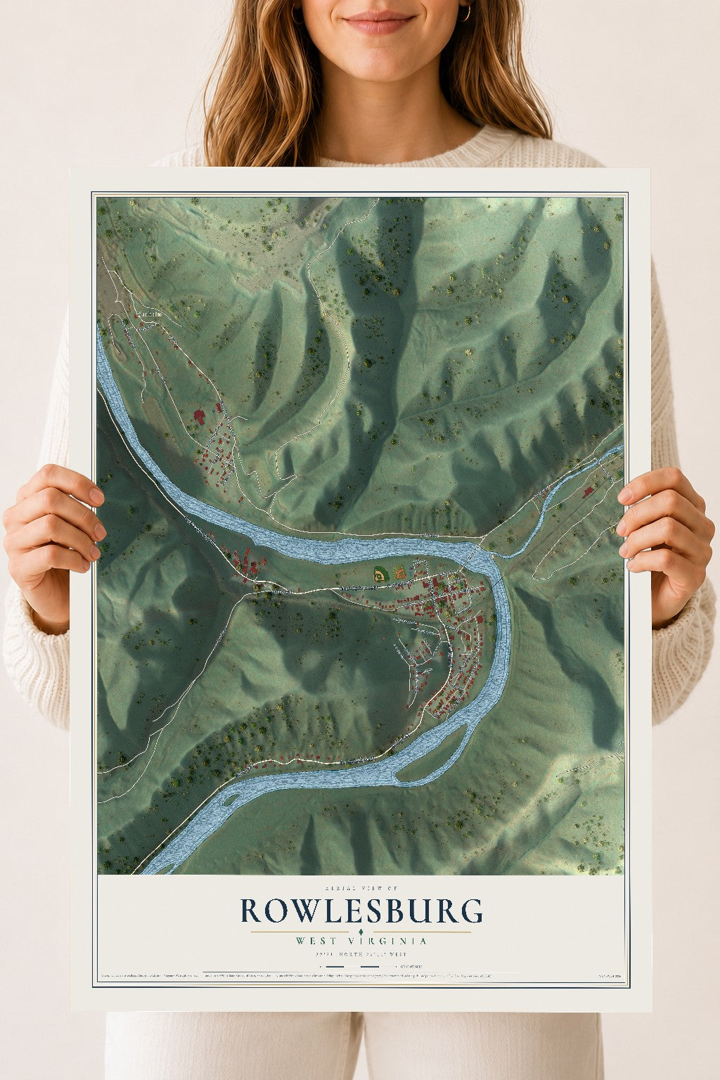 Map of Rowlesburg, West Virginia, 18 x 24 inch unframed archival matte print