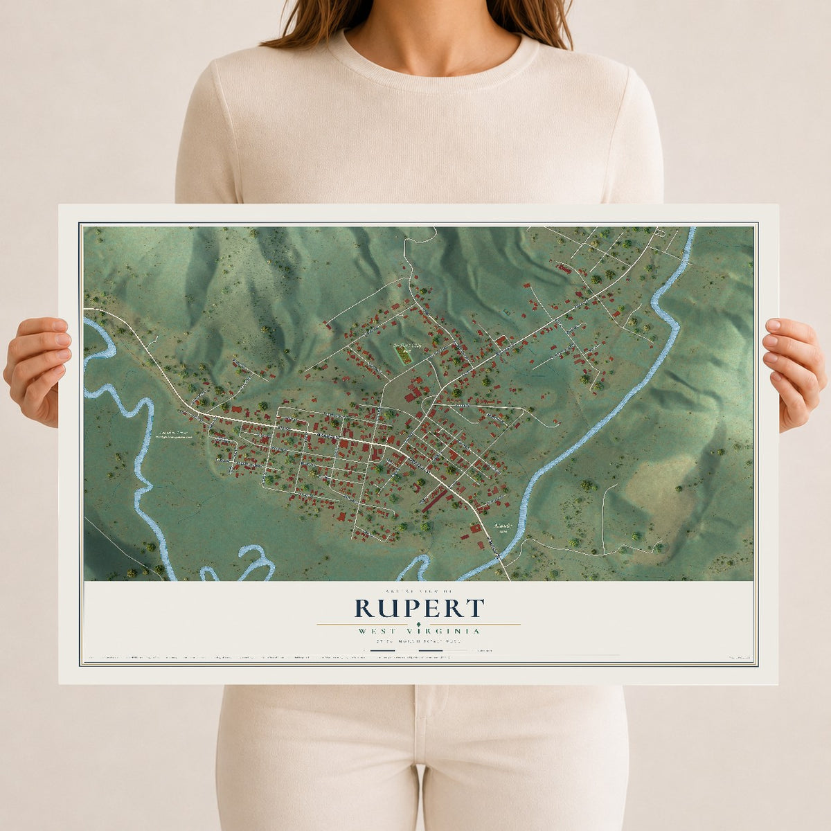 Map of Rupert, West Virginia, 12 x 18 inch unframed archival matte print