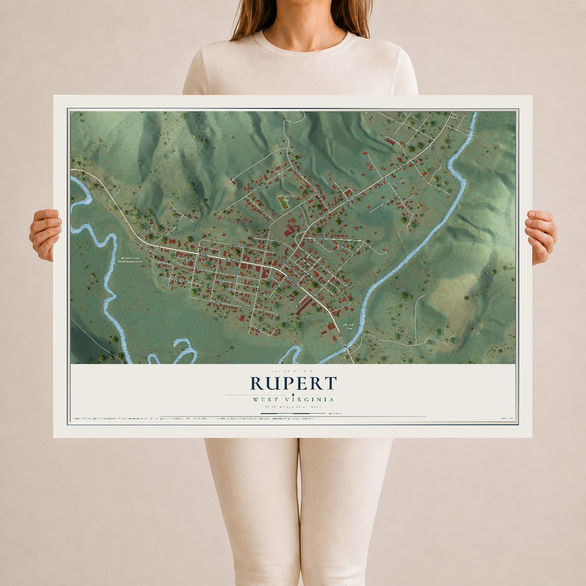 Map of Rupert, West Virginia, 24 x 36 inch unframed archival matte print