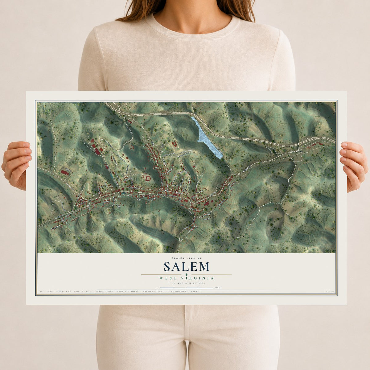 Map of Salem, West Virginia, 12 x 18 inch unframed archival matte print