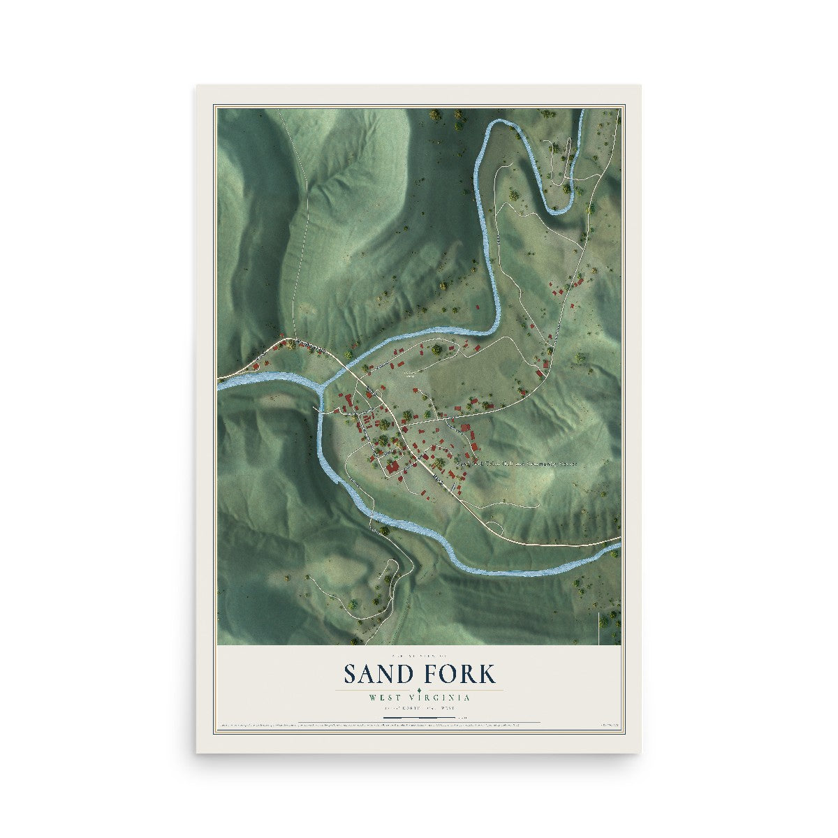 Map of Sand Fork, West Virginia, 12 x 18 inch unframed archival matte print
