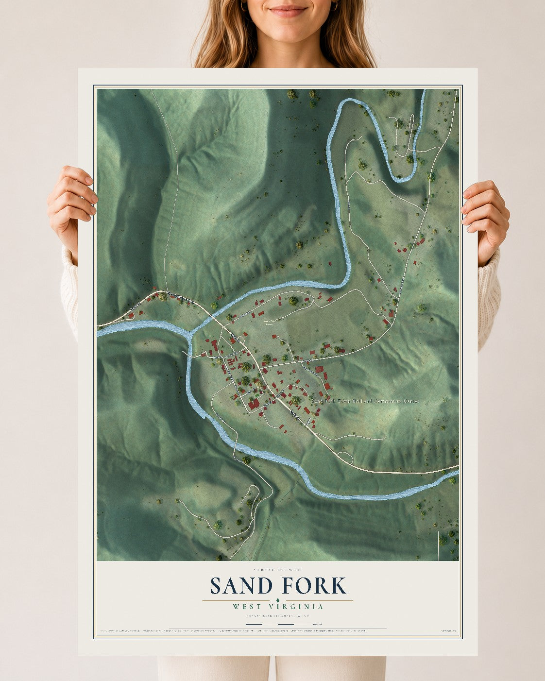 Map of Sand Fork, West Virginia, 24 x 36 inch unframed archival matte print