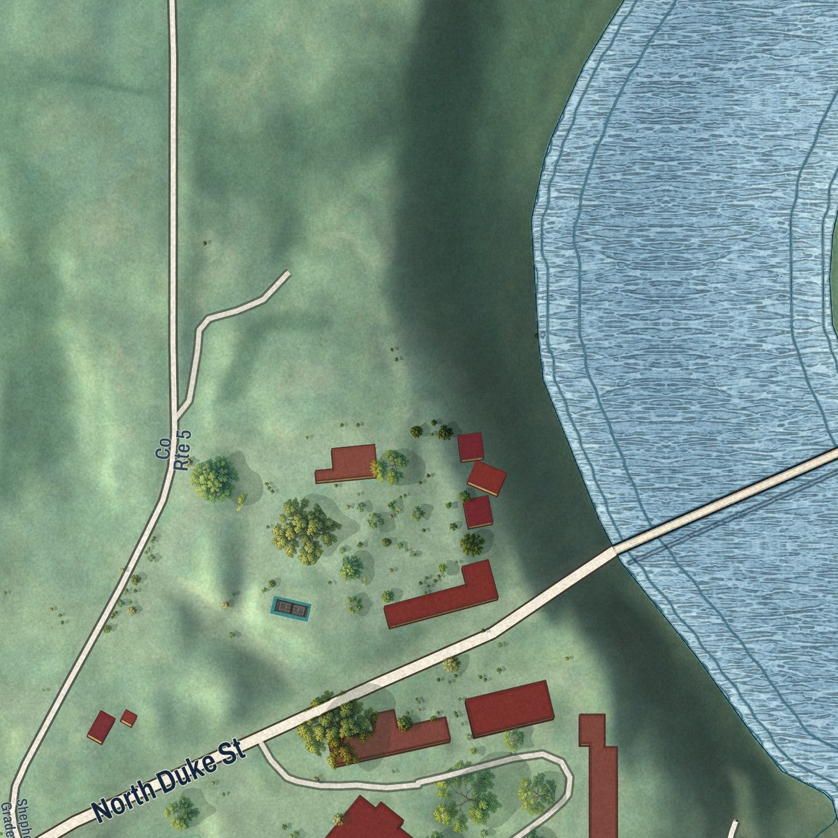 Second close-up of the map of Shepherdstown, West Virginia print showing more streets and buildings
