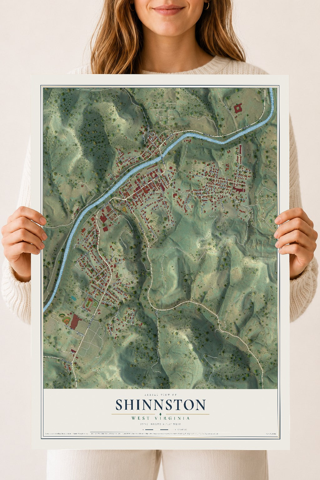 Map of Shinnston, West Virginia, 18 x 24 inch unframed archival matte print