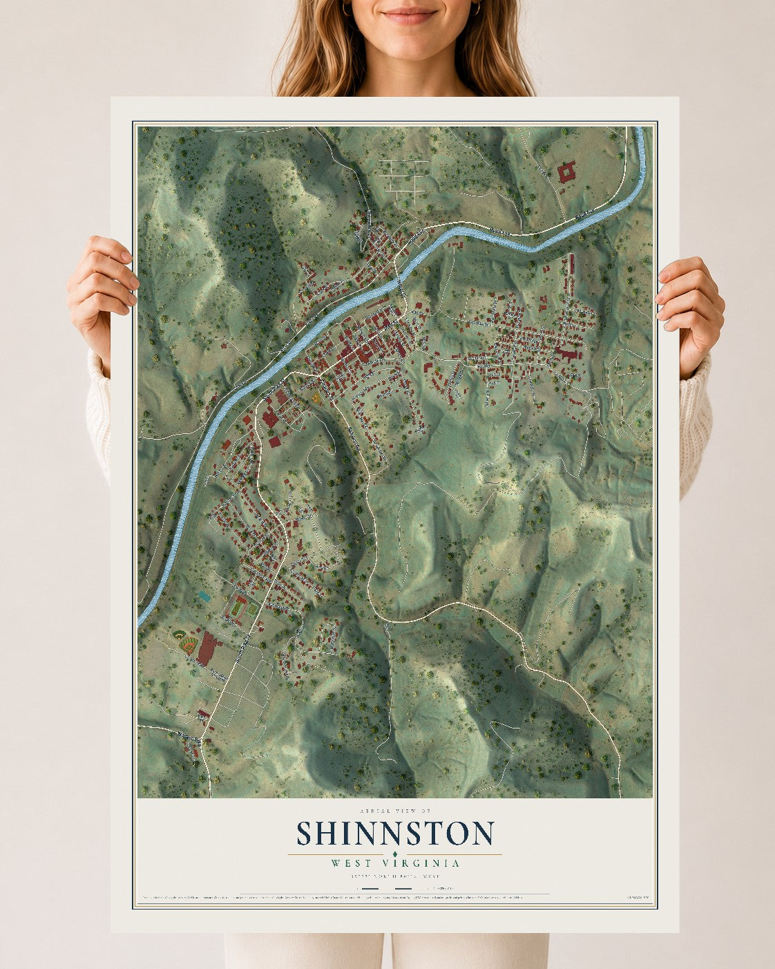 Map of Shinnston, West Virginia, 24 x 36 inch unframed archival matte print
