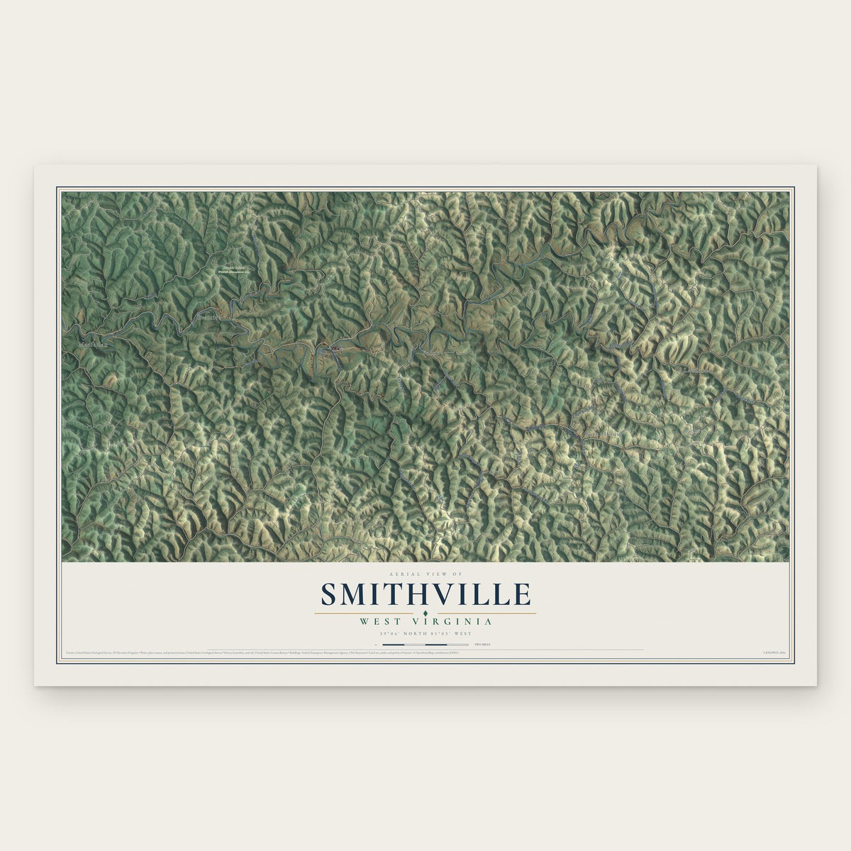 Smithville, West Virginia map print, the full design