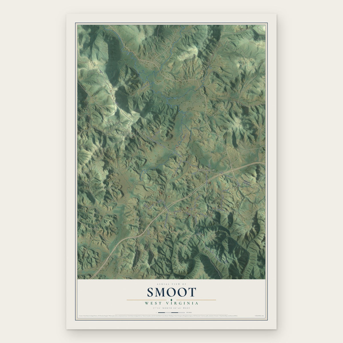 Smoot, West Virginia map print, the full design