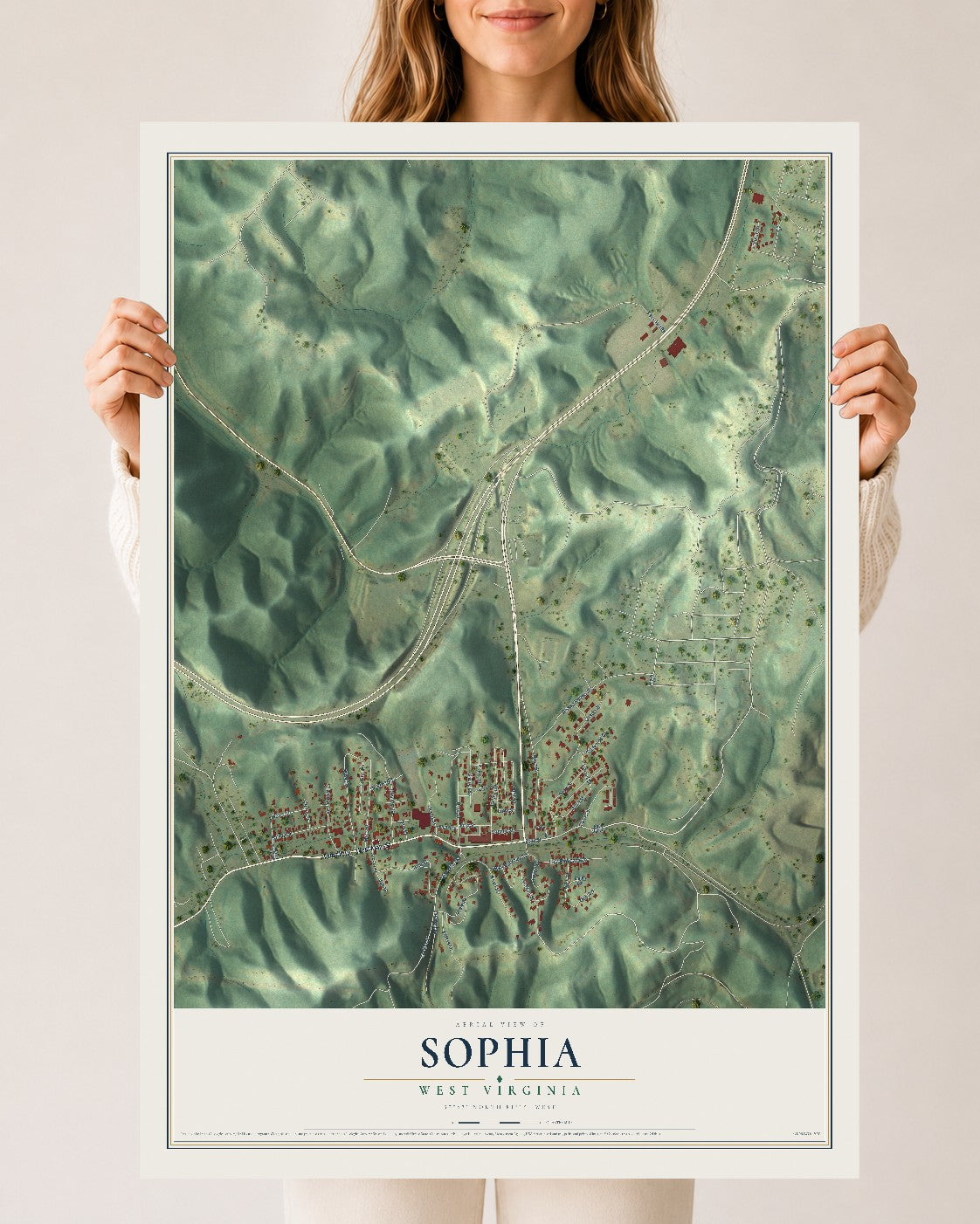 Map of Sophia, West Virginia, 24 x 36 inch unframed archival matte print