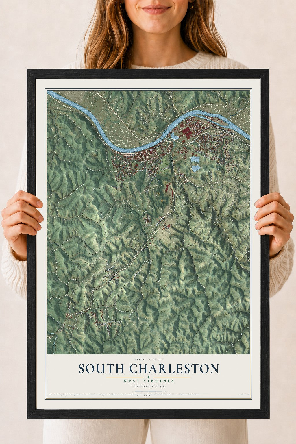 Map of South Charleston, West Virginia, 18 x 24 inch print in a black wood frame