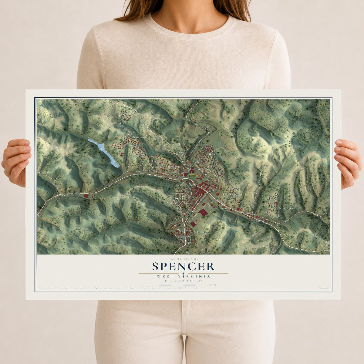 Map of Spencer, West Virginia, 12 x 18 inch unframed archival matte print